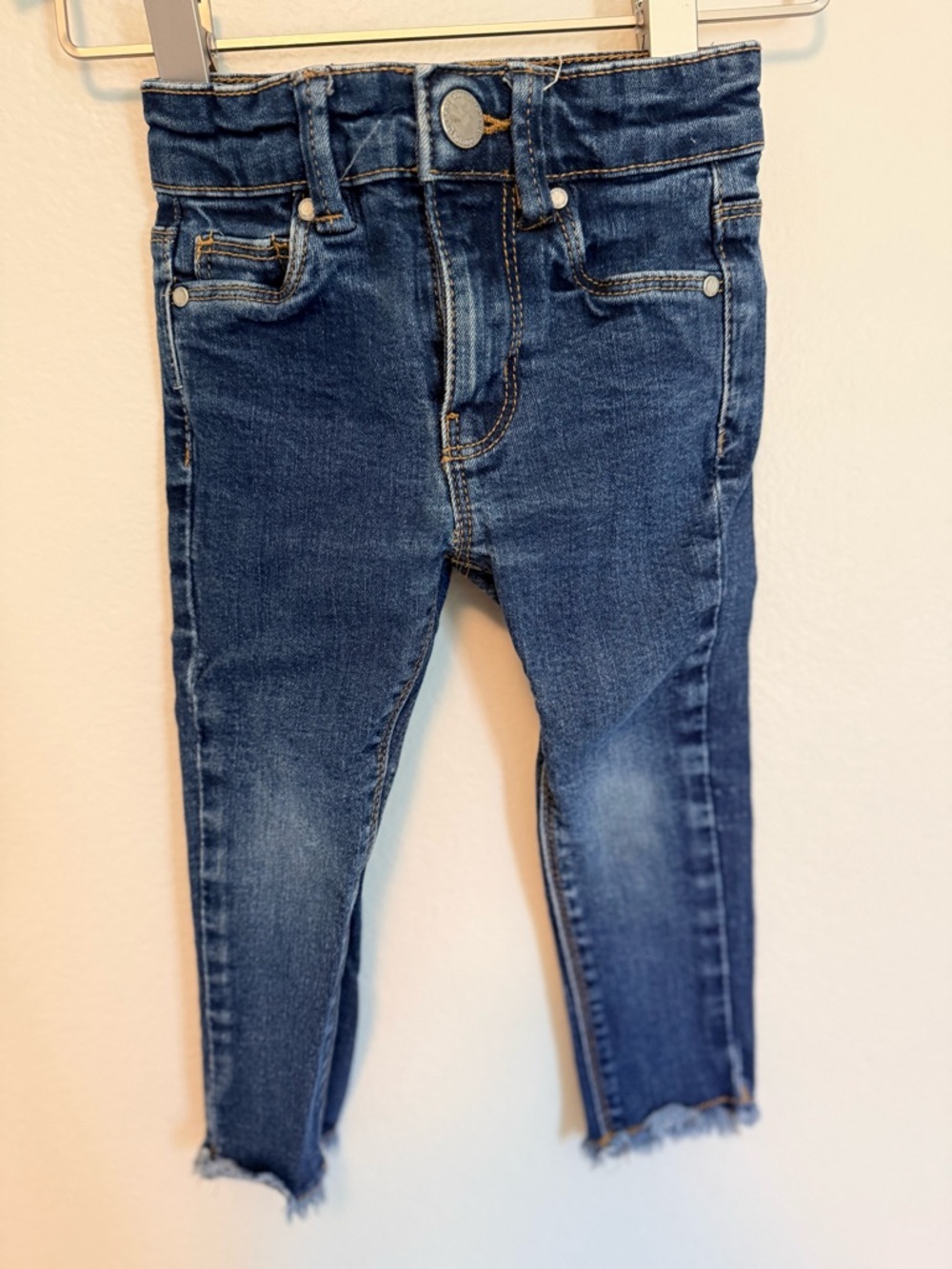 Dark Wash Toddler Girls Skinny Jeans with Raw Hem - 2T